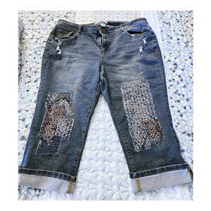 Women’s Distressed Patched Cropped Denim Jeans Plus Size 18W